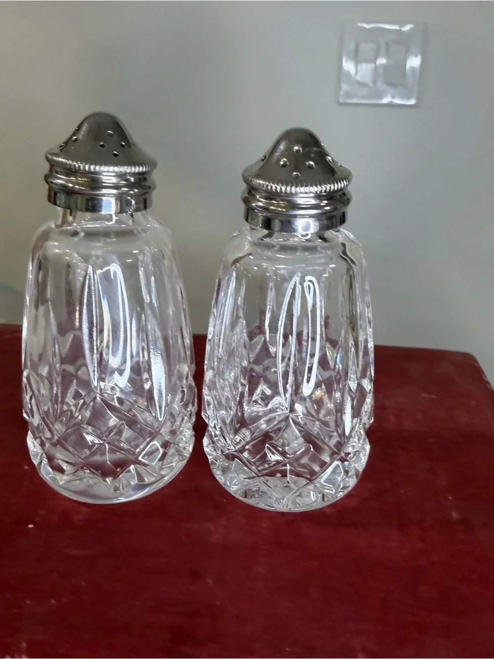 Waterford Lismore Clear Crystal Salt and Pepper Shakers with Silver Tops